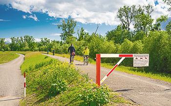 Bild vergrößern und Infos Radfahrer Hochwasserschutzdamm